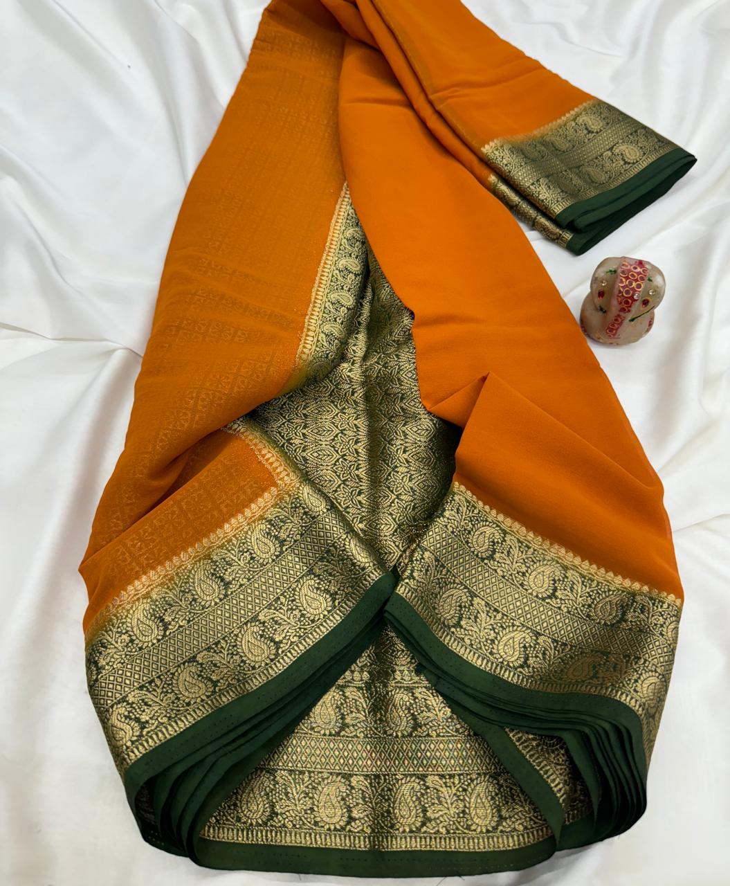 Rust Orange PURE GALA  GEORGETTE Kanchipuram Silk Saree